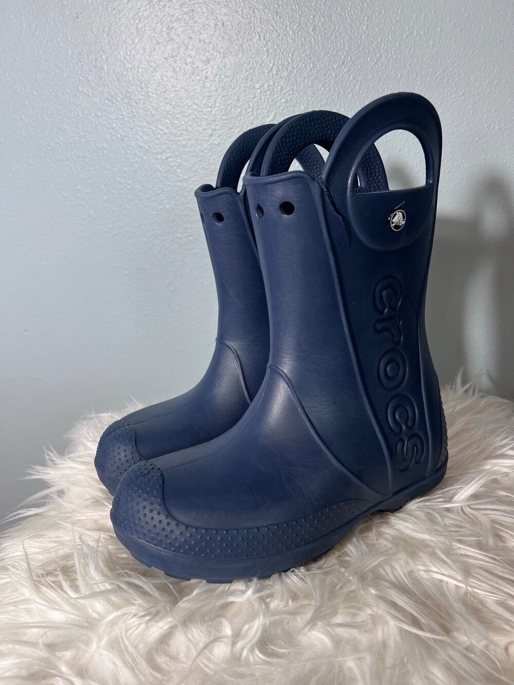 Crocs Kids Rain Boot Handle It Size 3 Youth J3 Pull On Waterproof Navy Blue READ